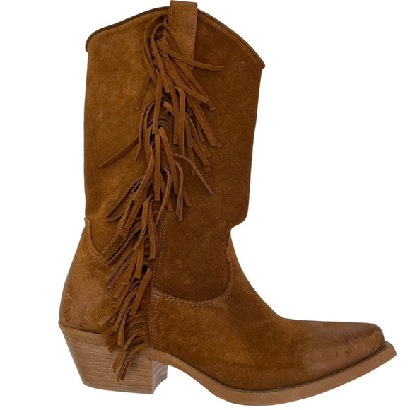 SUNDANCE Dove Canyon Brown Fringe Western Boots Size 37 = US Size 6.5 - Size 7